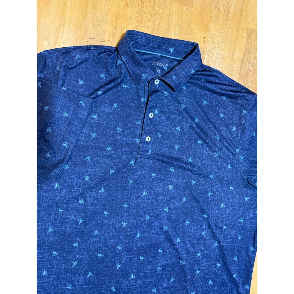 Johnnie-O Polo Shirt Mens XL Blue Shaka Print UPF 50 Performance Stretch Golf
